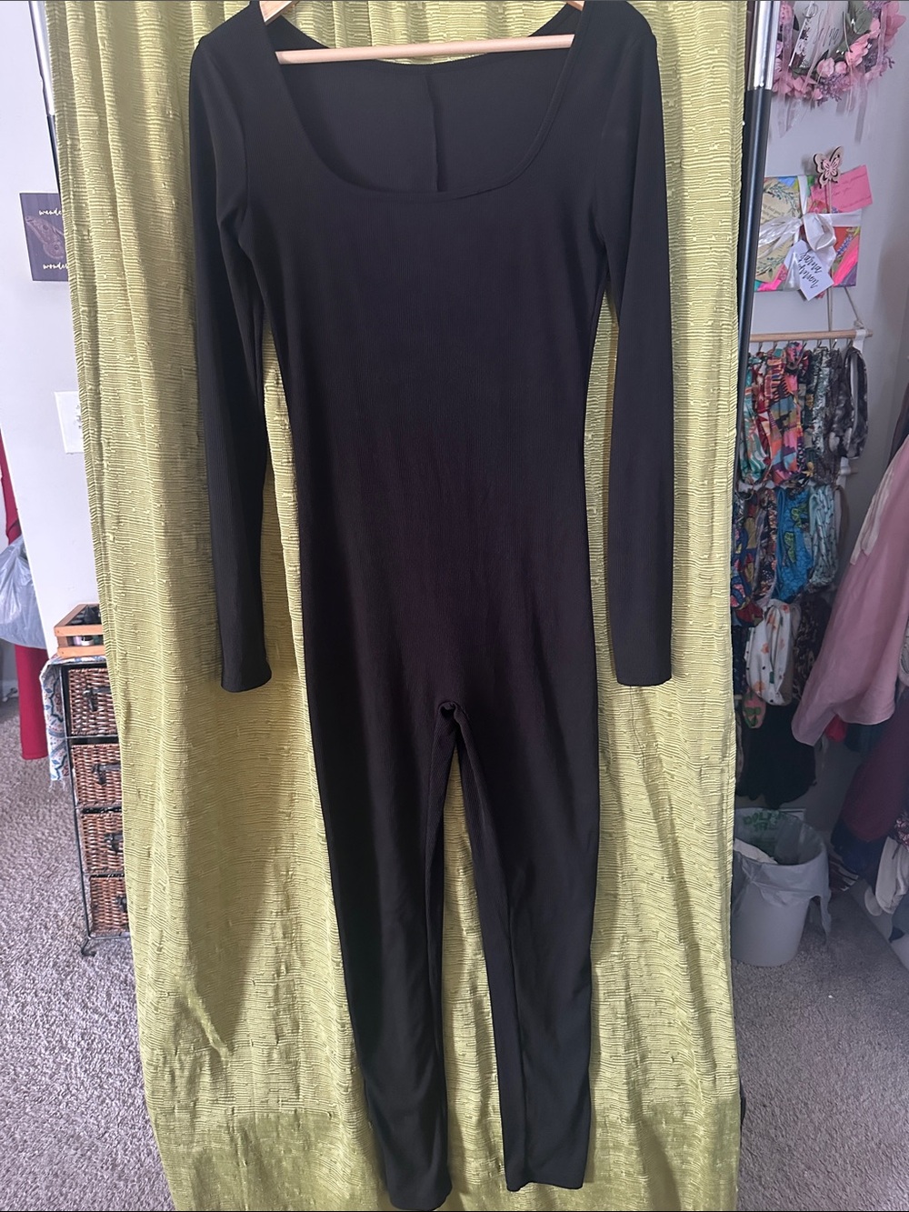 Black Long-Sleeve Scoop Neck Jumpsuit